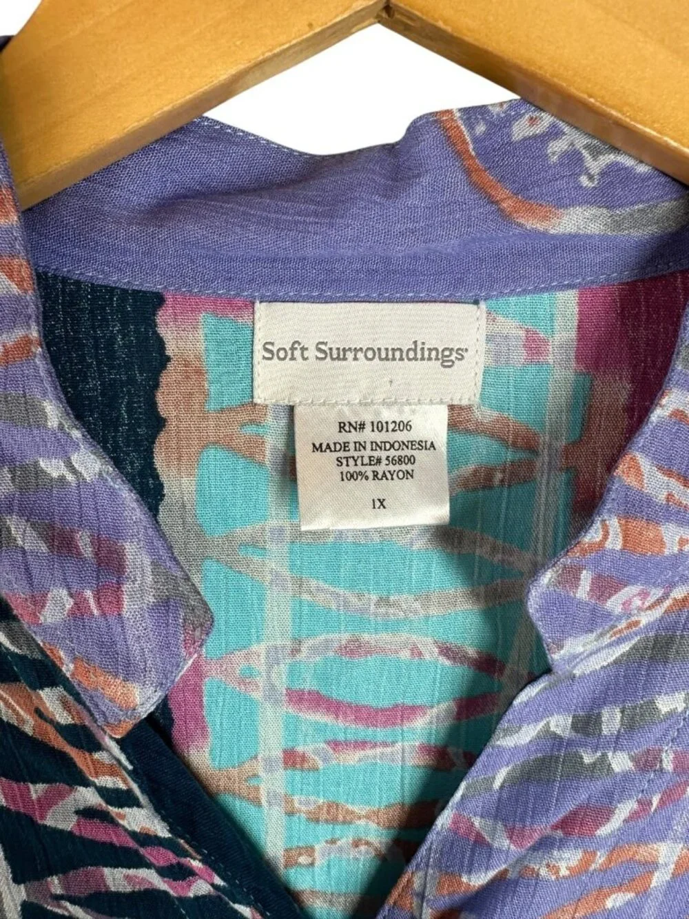 Soft Surroundings 1X Colorblock Rayon Tunic Blouse Blue Purple Artistic Boho Top - Picture 5 of 7